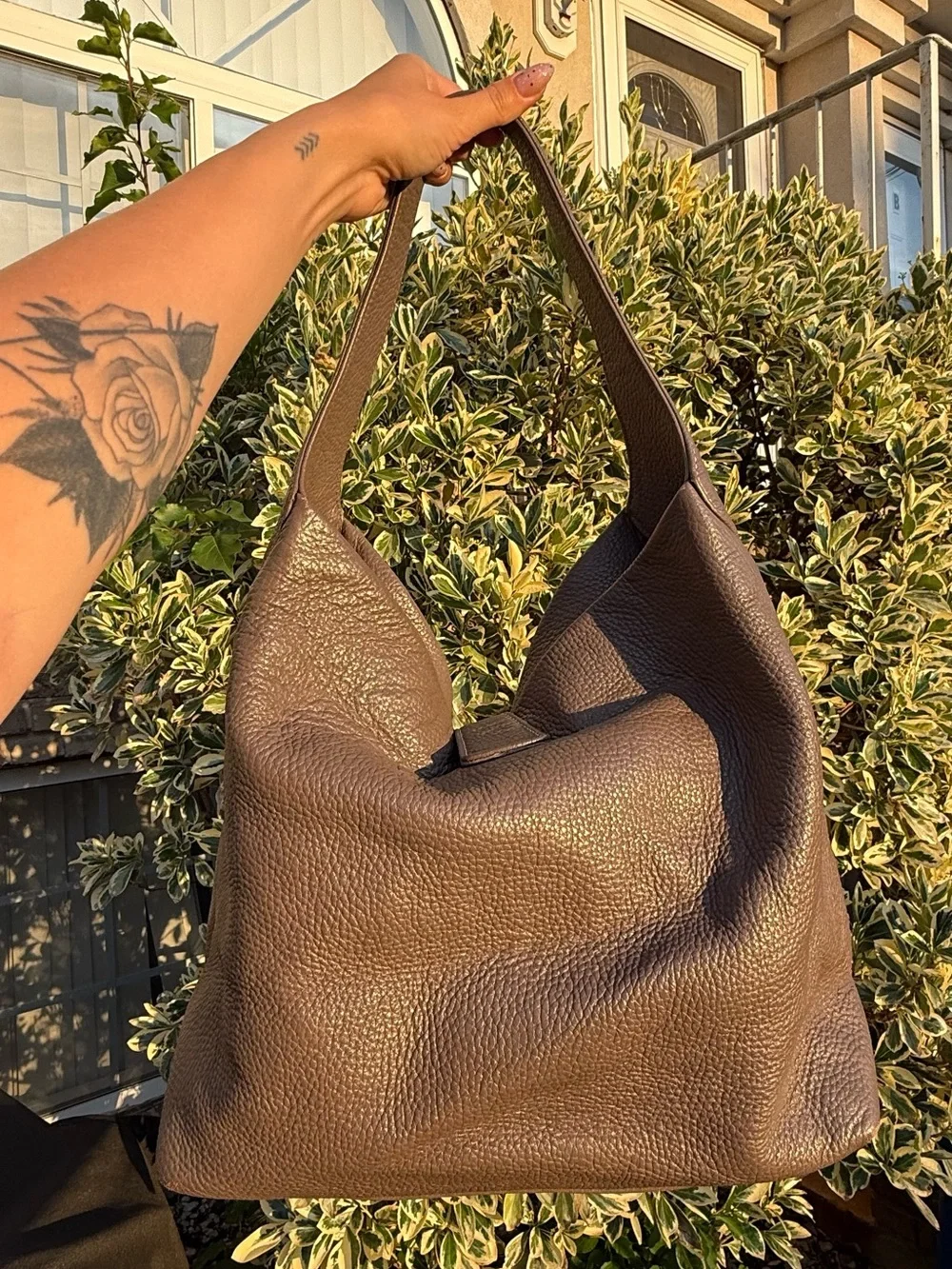 Dooney & Bourke Chocolate Brown Grey Pebbled Leather Slouchy Hobo